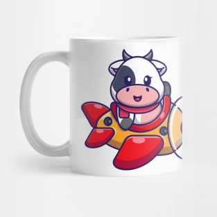 Cute baby cow driving plane cartoon Mug